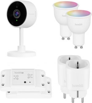 Hombli Starterkit - 2 Smart Spots Wit & Gekleurd Licht + Slimme Camera + 2 Wifi Schakelaars + 2 Slimme Stekkers