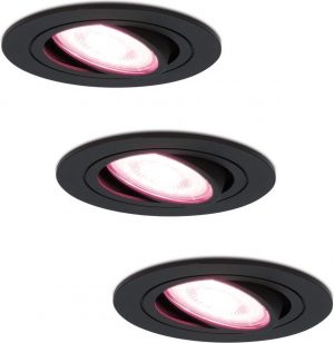 Homeylux® Led Inbouwspot 3 stuks Smart WiFi Zwart - 5,5W - IP20 - Dimbaar - RGBWW - Miro - 400lm - Bedienbaar via Homeylux® App - Google Home en Amazon Alexa