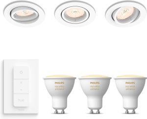 Philips Enneper Inbouwspots - 3 Stuks - Wit - Incl. Philips Hue White Ambiance Gu10 & dimmer