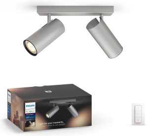 Philips Hue Buratto - White Ambiance - opbouwspot - 2 lichtpunten - aluminium - incl DIM switch