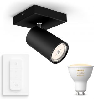 Philips Kosipo - Opbouwspot - 1 Lichtpunt - zwart - Incl. Philips Hue White Ambiance Gu10 & dimmer
