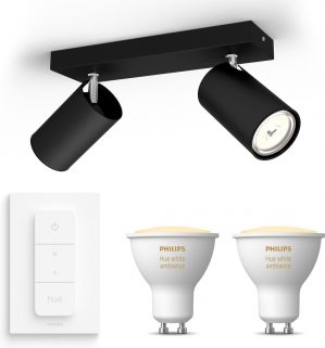Philips myLiving KOSIPO Opbouwspot - zwart - 2 lichtpunten - Incl. Philips Hue White Ambiance Gu10 & dimmer