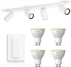 Philips myLiving Pongee Opbouwspot - 4 Lichtpunten - wit - Incl. Philips Hue White Ambiance Gu10 & dimmer