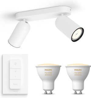 Philips myLiving Pongee Opbouwspot - wit - 2 lichtpunten - Incl. Philips Hue White Ambiance Gu10 & dimmer