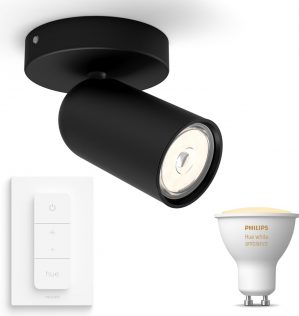 Philips myLiving Pongee Opbouwspot - zwart - 1 lichtpunt - Incl. Philips Hue White Ambiance Gu10 & dimmer
