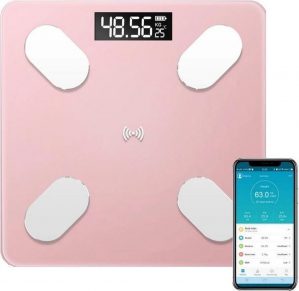 Slimme Personen weegschaal - Digitale Personenweegschaal -Slimme Weegschaal met Lichaamsanalyse - Bluetooth Personenweegschaal - APP - Vetpercentage - Spier Massa - Vocht Gehalte - BMI - Roze