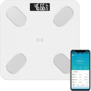 Slimme Personen weegschaal - Digitale Personenweegschaal -Slimme Weegschaal met Lichaamsanalyse - Bluetooth Personenweegschaal - APP - Vetpercentage - Spier Massa - Vocht Gehalte - BMI - Wit