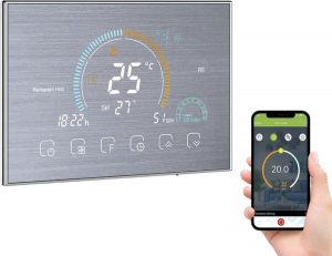 Wetrust - Smart thermostaat, wifi, temperatuurregelaar, lcd-gasketel-verwarming-thermoregulator met uv-index, vochtweergave, vergrendelfunctie, compatibel met Amazon Echo & Google Home