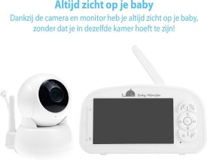 Blossombel - Babymonitor Pro. 5"HD -720P, Draadloos - Digitaal Baby monitor met webcam, audio en camera.