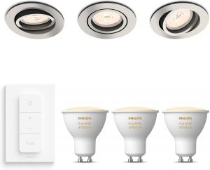 Philips Donegal Inbouwspots - Recessed nickel - 3 stuks - Incl. Philips Hue White Ambiance Gu10 & dimmer
