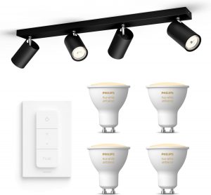 Philips Kosipo Opbouwspot - 4 Lichtpunten - GU10 - Zwart - Incl. Philips Hue White Ambiance Gu10 & dimmer