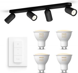 Philips myLiving Pongee Opbouwspot - 4 Lichtpunten - zwart - Incl. Philips Hue White Ambiance Gu10 & dimmer