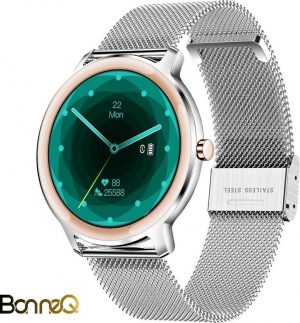 BonneQ - Luxe dames Smartwatch - Stappenteller - Stappenteller horloge dames - Hartslagmeter - Calorieënverbruik - Sportfuncties - Ontvang inkomende berichten (social media) - Bellen - Slaaptracker - Zilver