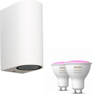 Mantra Kandachu wandlamp rond - wit - 2 lichtpunten - Incl. Philips Hue White & Color Ambiance Gu10 (geschikt voor buitengebruik)
