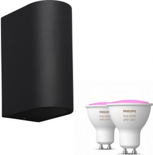 Mantra Kandachu wandlamp rond - zwart - 2 lichtpunten - Incl. Philips Hue White & Color Ambiance Gu10 (geschikt voor buitengebruik)