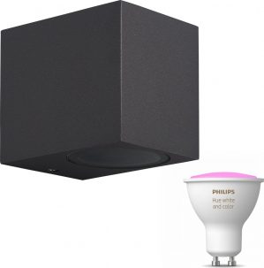 Mantra Kandachu wandlamp vierkant - antraciet - 1 lichtpunt - Incl. Philips Hue White & Color Ambiance Gu10 (geschikt voor buitengebruik)