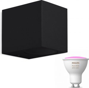 Mantra Kandachu wandlamp vierkant - zwart - 1 lichtpunt - Incl. Philips Hue White & Color Ambiance Gu10 (geschikt voor buitengebruik)