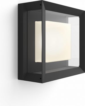 Philips Hue Outdoor Econic Wandlamp - White and Color Ambiance - Gëintegreerd LED - Zwart - 15W -Vierkant - IP44