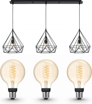 Jotaeme Arty hanglamp - LED - zwart - 3 lichtpunten - incl. Philips Hue White Filament Globe klein E27