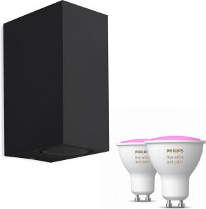 Mantra Kandachu wandlamp rechthoekig - zwart - 2 lichtpunten - Incl. Philips Hue White & Color Ambiance Gu10 (geschikt voor buitengebruik)