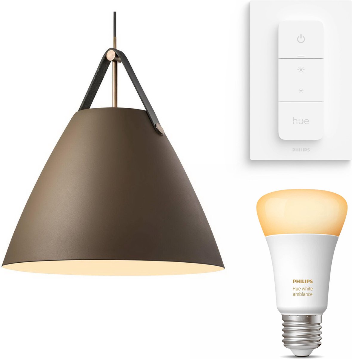 Nordlux Strap 48 hanglamp - LED - bruin - 1 lichtpunt - Incl. Philips Hue White Ambiance E27 & dimmer