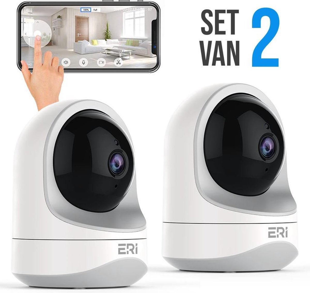 ERI® Babyfoon met Camera - Draadloze Beveiligingscamera - Wifi - IP Camera Beveiliging - Bewegingsdetectie - Monitor - Set van 2