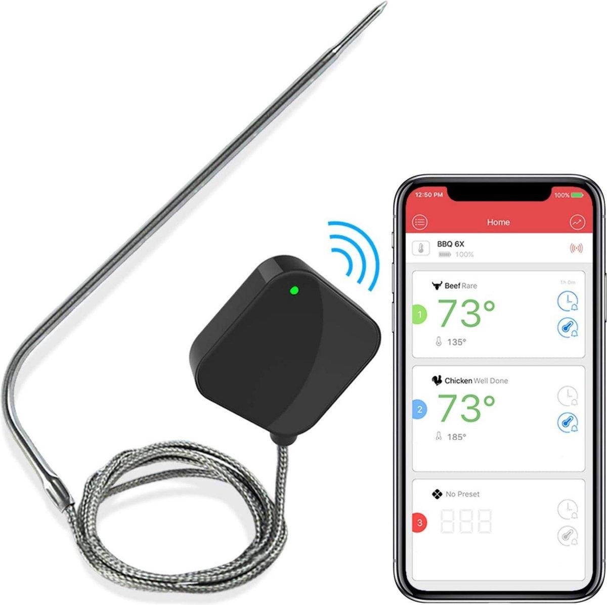 Rielse Reuzen - Bluetooth Vlees thermometer - Thermometer - Vleesthermometer - Draadloos - Bluetooth - Barbecue - Met Gratis App - Geschikt Voor Oven - Grill - Bbq - Digitaal - Batterij inbegrepen