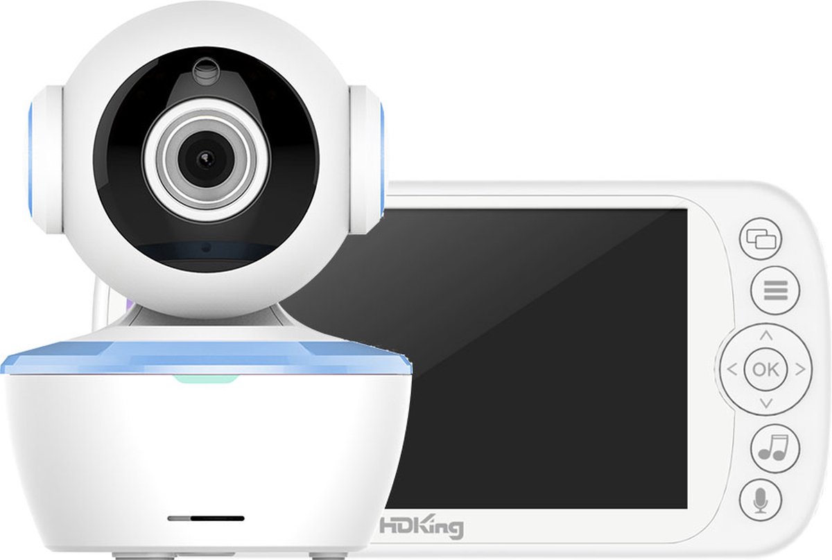 Babyfoon met camera - Draaibare Camera - Geluidsdetectie - Terugspreekfunctie - Groot Scherm - Temperatuursensor - Zoomfunctie - Slaapliedjes - Nachtzicht - Blauw