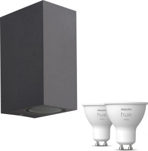 Mantra Kandachu wandlamp rechthoekig - LED - antraciet - 2 lichtpunten - Incl. Philips Hue White Gu10