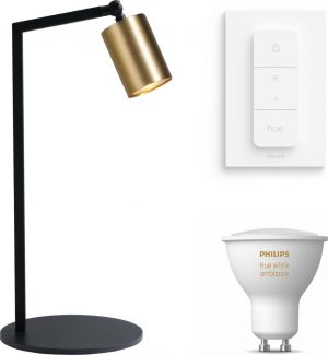 Masterlight Bounce tafellamp - LED - zwart messing - 1 lichtpunt - Incl. Philips Hue White Ambiance Gu10 & dimmer