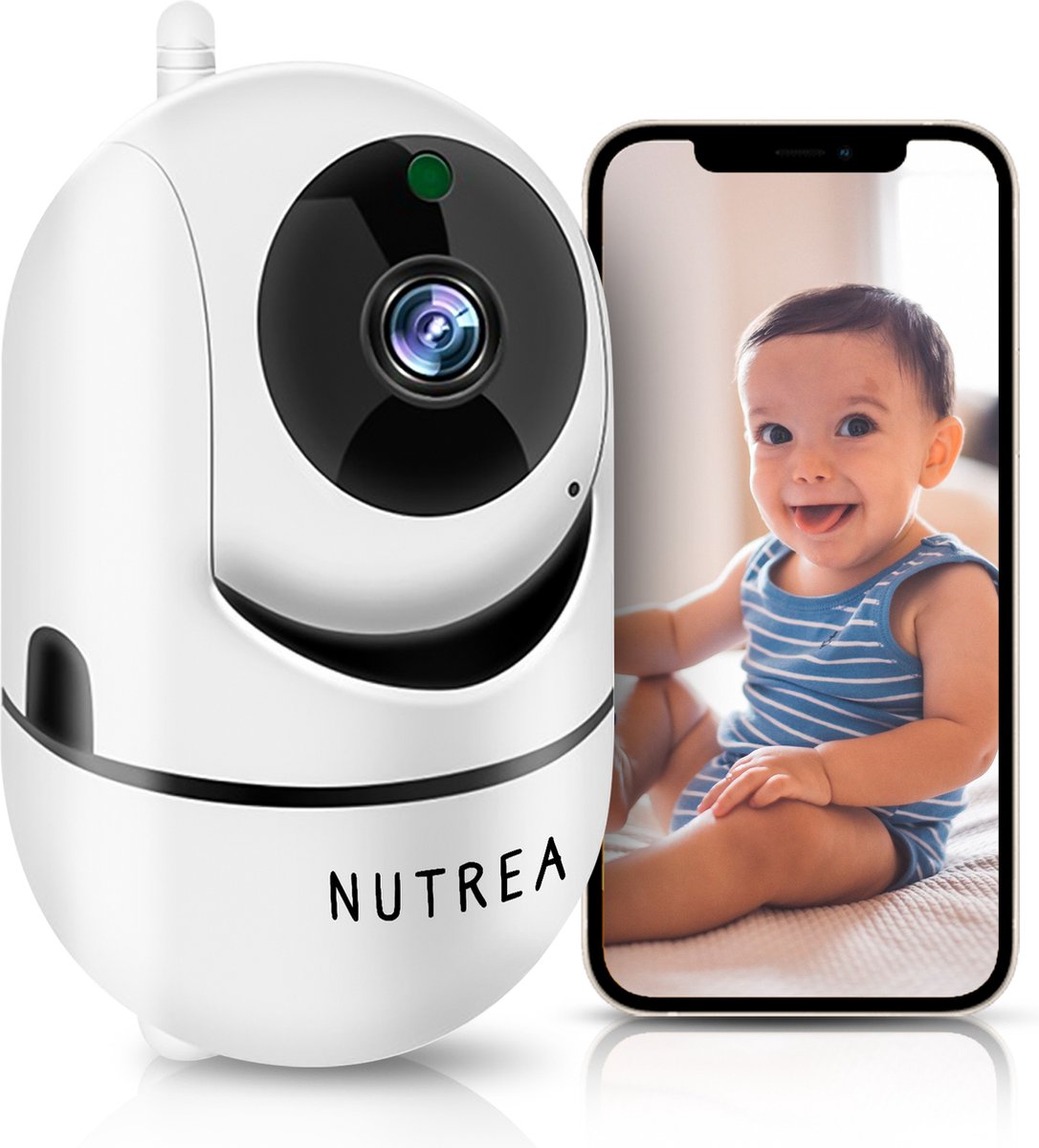 Nutrea - Babyfoon met Camera en App - Huisdiercamera - Camera Beveiliging - Wifi Camera - Full HD - Spraakfunctie - Nachtvisie - Wit
