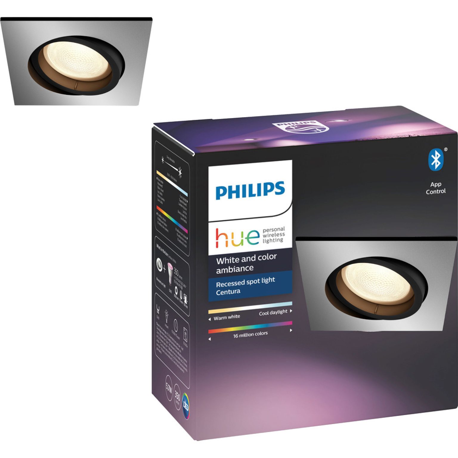 Philips Hue White & Colour Ambiance Centura hoekdownlights 1 pak, dimbare plafondlampen voor het Hue-systeem, intelligente lichtregeling via stem en app, wit