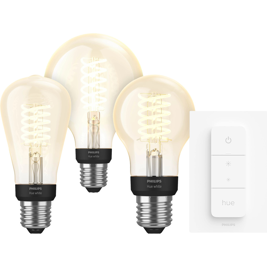 Philips Hue Filamentlamp White E27 Bluetooth 3-Pack + Dimmer