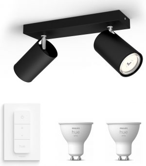 Philips myLiving KOSIPO Opbouwspot - zwart - 2 lichtpunten - Incl. Philips Hue White Gu10 & dimmer