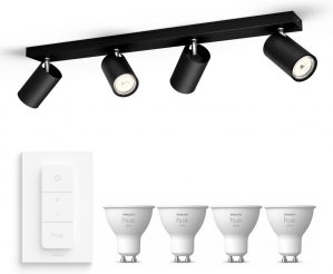 Philips myLiving Kosipo Opbouwspot - 4 Lichtpunten - GU10 - Zwart - Incl. Philips Hue White Gu10 & dimmer