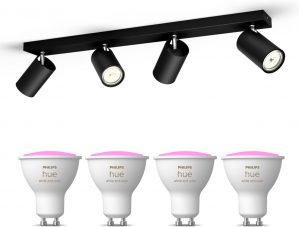 Philips myLiving Kosipo Opbouwspot - 4 Lichtpunten - GU10 - Zwart - Incl. Philips Hue White & Color Ambiance Gu10