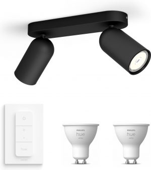 Philips myLiving PONGEE Opbouwspot - zwart - 2 lichtpunten - Incl. Philips Hue White Gu10 & dimmer