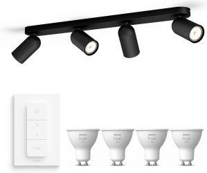Philips myLiving Pongee Opbouwspot - 4 Lichtpunten - zwart - Incl. Philips Hue White Gu10 & dimmer