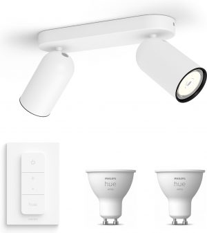 Philips myLiving Pongee Opbouwspot - wit - 2 lichtpunten - Incl. Philips Hue White Gu10 & dimmer