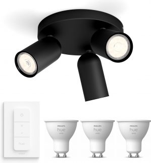Philips myLiving Pongee Opbouwspot - zwart - 3 lichtpunten - Incl. Philips Hue White Gu10 & dimmer