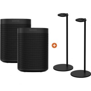 Sonos One Duopack + Sonos Speaker Standaard Paar Zwart