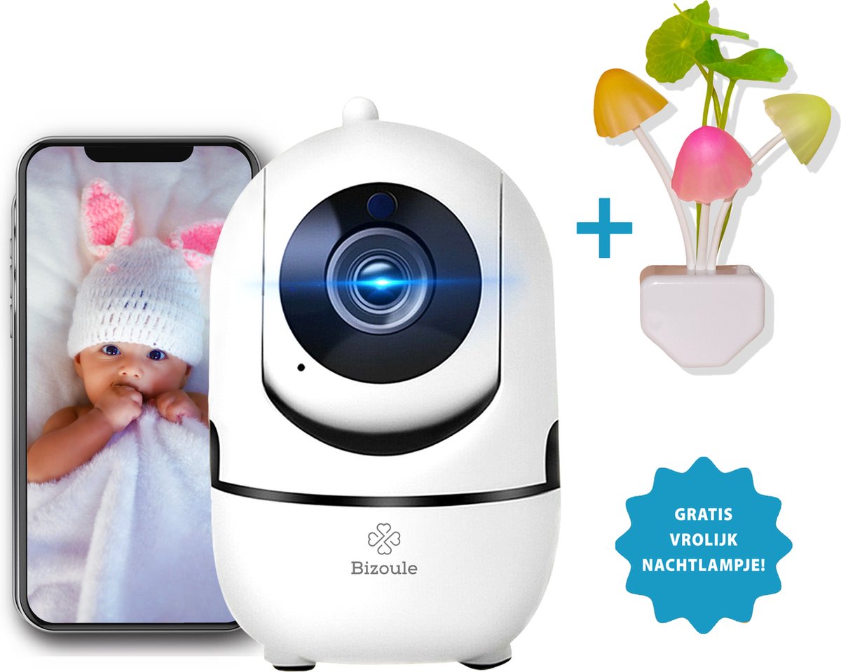 Bizoule - HD Wifi Babyfoon met Camera en App - Camera Beveiliging - 1080P - Bewegingssensor - Spraakfunctie - Nachtvisie - Gratis Nachtlampje - Babycamera met App - Baby Monitor - Beveiligingscamera - WIFI Camera