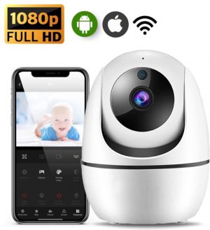Full HD Wifi Babyfoon met Camera - En App - Camera Beveiliging - Wifi Camera - Geluid en Bewegingsdetectie - Automatisch Volgen - 1080p/full HD - Babyfoon - 4g/5g - Wit