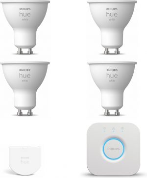 Philips Hue Starterspakket - White - GU10 - 4 lampen - Wall switch - Bridge