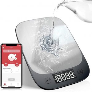 SINOCARE - Digitale keukenweegschaal, met bluetooth app - Professionele elektronische weegschaal met tara-functie - led-display - gewicht 5 kg/1 g - Nauwkeurig roestvrij staal, voor bakken en koken, levensmiddelen, sieraden