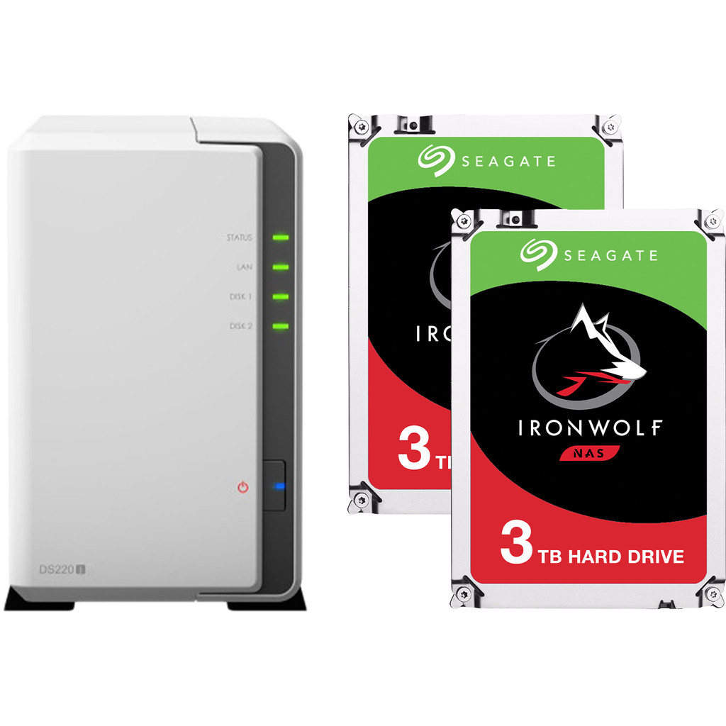 Synology DS220j NAS Desktop A 2 Bay, 6TB (2 X 3TB Seagate IronWolf), Cloud Privato Per Backup E Streaming