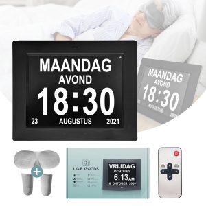 Digitale Dementieklok Wifi XXL || Kalenderklok - Medicatie Herinneringen - 4 Schermweergaven - Alarmfunctie - Alzheimer - Slechtzienden - Senioren - Weerstation