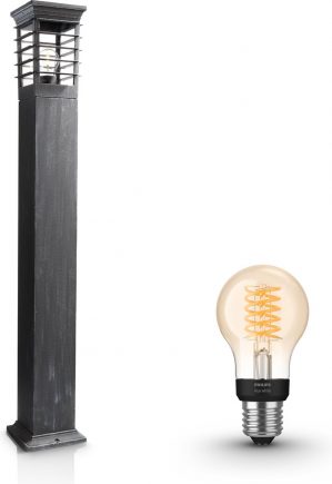 Philips Patio sokkellamp - grijs - groot - Incl. Philips Hue White Filament standaardlamp E27
