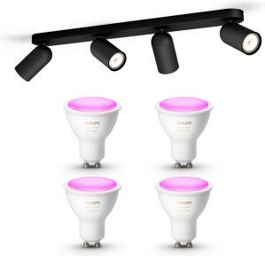 Philips myLiving Pongee Opbouwspot - 4 Lichtpunten - zwart - Incl. Philips Hue White & Color Ambiance Gu10