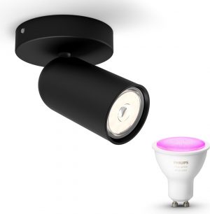 Philips myLiving Pongee Opbouwspot - zwart - 1 lichtpunt - Incl. Philips Hue White & Color Ambiance Gu10